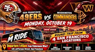 49ers vs. Commanders Round-Trip SHUTTLE BUS FROM SF (FISHERMANS WHARF)