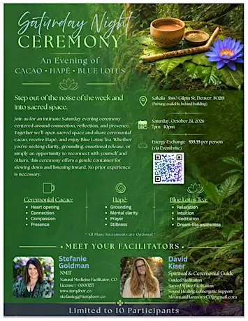 Saturday Ceremony: An Evening of Cacao, Hapé, and Blue Lotus w/ Sound Bath