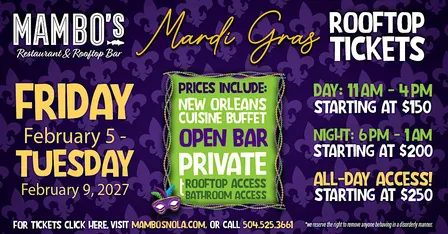 Mardi Gras 2027 Balcony & Rooftop Tickets @ Mambo's