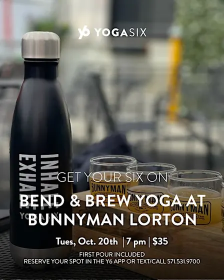 Bend & Brew Yoga at Bunnyman Lorton hosted by YogaSix