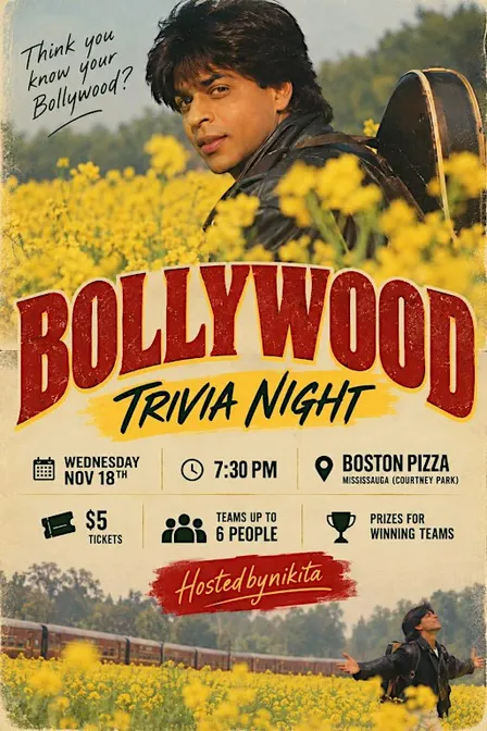 Bollywood Trivia Night 1 @ Boston Pizza Mississauga (Courtney Park)