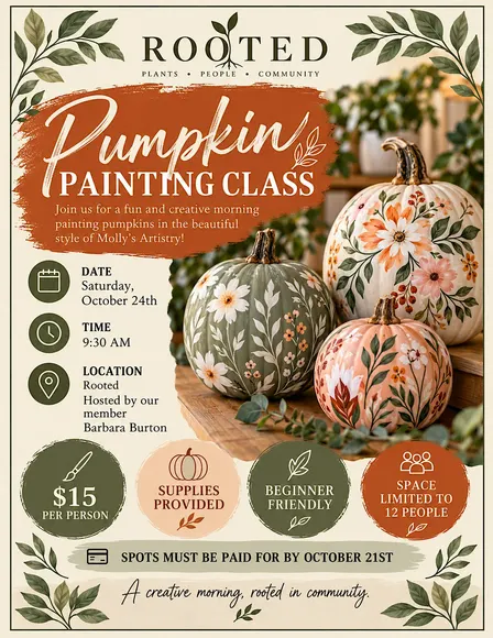 Pumpkin Painting Class at Rooted