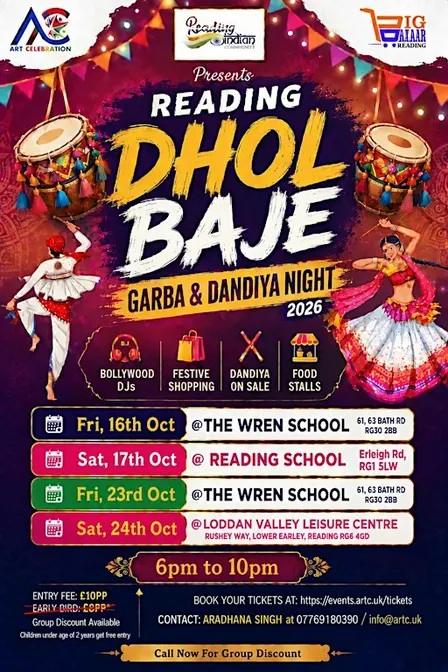 Dhol Baje Garba & Dandiya Night Reading - 17th Oct @ Reading School