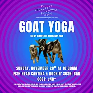 Goat Yoga at Fish Head Cantina & Rockin' Sushi Bar