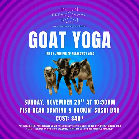 Goat Yoga at Fish Head Cantina & Rockin' Sushi Bar