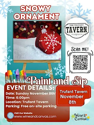 Snowy Ornament-11x14- Trufant Tavern- Paint and Sip