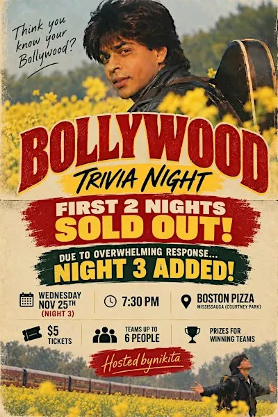 Bollywood Trivia Night 3 @ Boston Pizza Courtney Park (Mississauga)