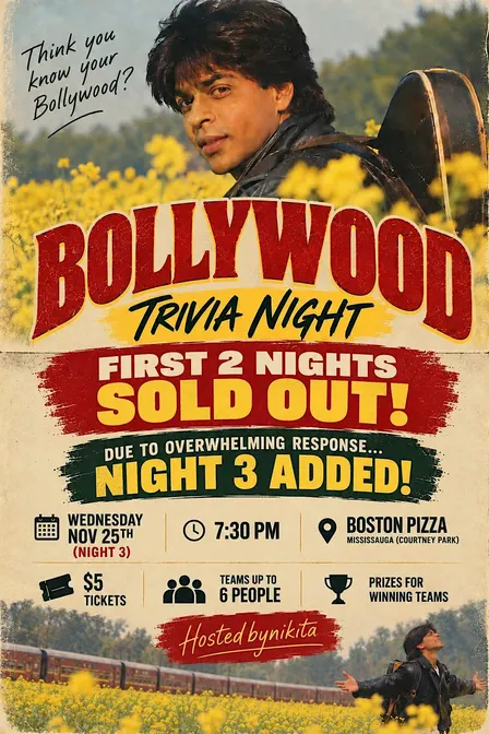 Bollywood Trivia Night 3 @ Boston Pizza Courtney Park (Mississauga)