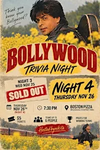 Bollywood Trivia Night 4 @ Boston Pizza Courtney Park (Mississauga)
