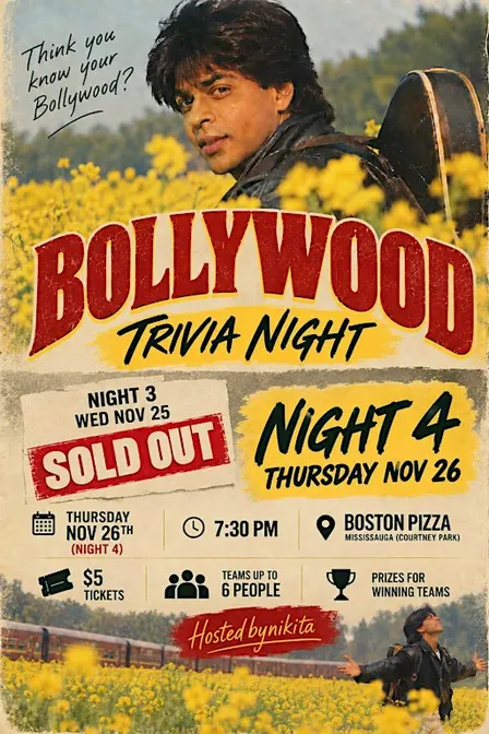 Bollywood Trivia Night 4 @ Boston Pizza Courtney Park (Mississauga)