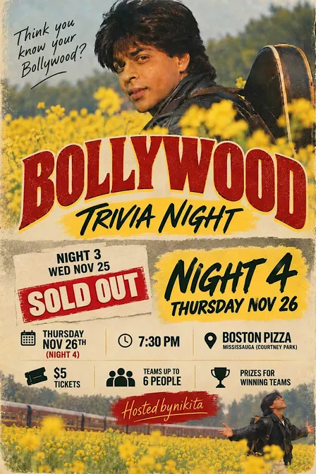 Bollywood Trivia Night 4 @ Boston Pizza Courtney Park (Mississauga)