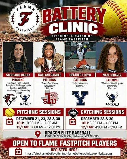 Flame Fastpitch  Battery Clinic - Pitching and Catching 10U, 12U and 14U!