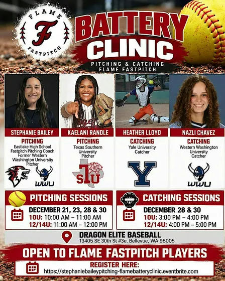 Flame Fastpitch  Battery Clinic - Pitching and Catching 10U, 12U and 14U!