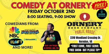 Standup Comedy at Ornery Beer Company Herndon- FREE!*