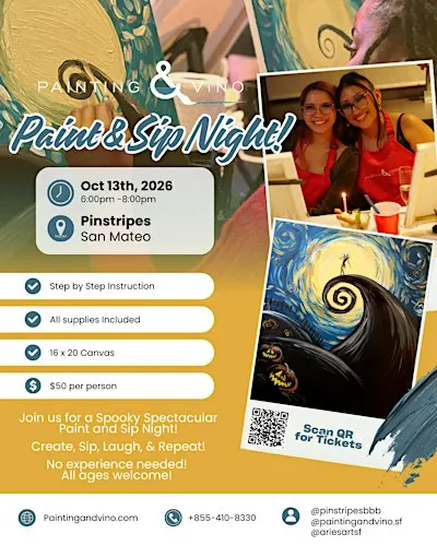 "Nightmare in the Starry Sky" Paint and Sip: Pinstripes San Mateo