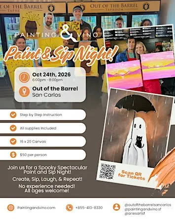 "Ghostly Friends" Paint and Sip at Out of the Barrel San Carlos