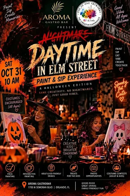 Daytime on Elm Street: A Paint & Sip Halloween Experience For Families