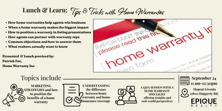 Home Warranty 101- Lunch and Learn for Realtors