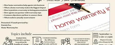 Home Warranty 101- Lunch and Learn for Realtors