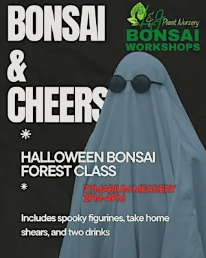 Bonsai & Cheers at Zymarium Meadery | Bald Cypress Halloween Forest