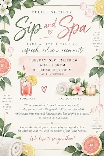 Relief Society sip and spa activity