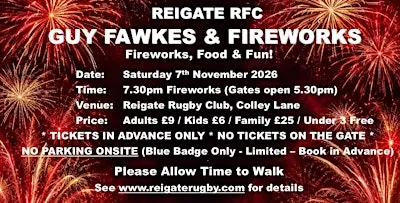 Reigate RFC Fireworks 2026