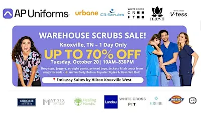 Warehouse Scrubs Sale – Knoxville, TN– 1 Day Only
