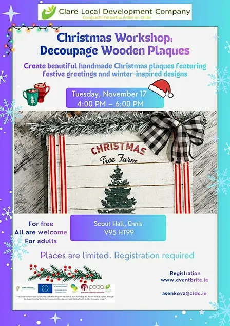 Christmas Workshop: Decoupage Wooden Plaques in Ennis