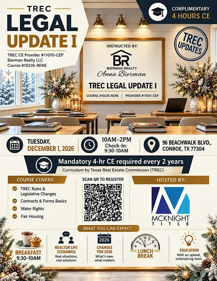 TREC 4hrs CE Legal Update I - McKnight Title in Conroe TX