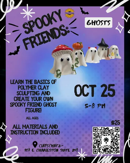 Spooky friends ghost polymer clay workshop all ages arts and crafts