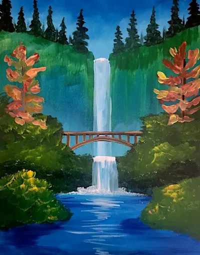 Multnomah Falls in Fall Paint & Sip