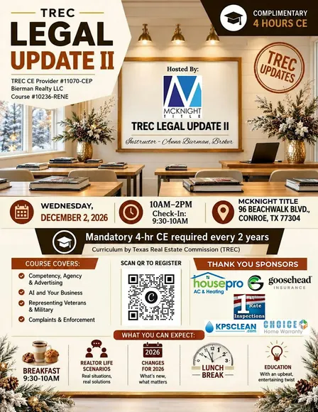 TREC 4hrs CE Legal Update II - McKnight Title in Conroe TX