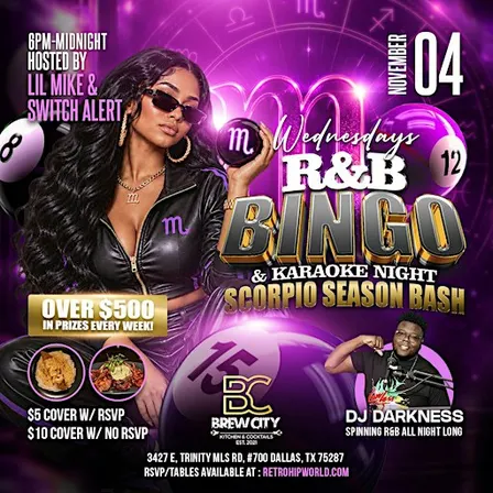 [SCORPIO SEASON PARTY] R&B BINGO + KARAOKE NIGHT  @ Brew City