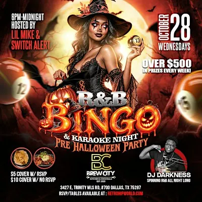[PRE HALLOWEEN BASH] R&B BINGO + KARAOKE NIGHT  @ Brew City