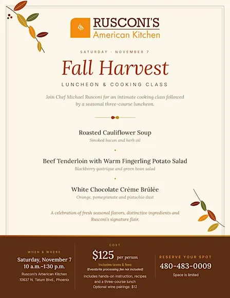 Fall Harvest Luncheon and Cooking Class