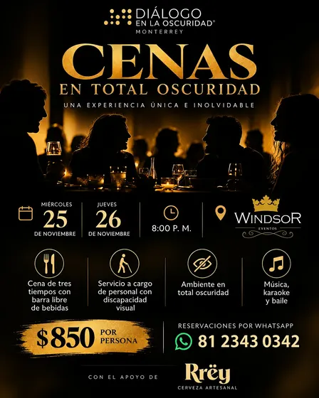 CENA EN TOTAL OSCURIDAD JUEVES 26 DE NOVIEMBRE DEL 2026