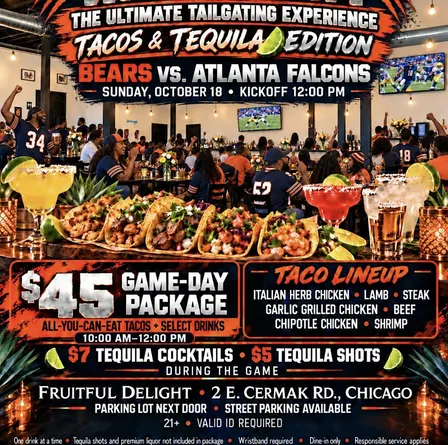 BEARS GAME TAILGATE/ $45 ALL YOU CAN DRINK (Alcohol) AND FOOD!!!