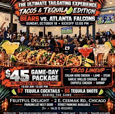 BEARS GAME TAILGATE/ $45 ALL YOU CAN DRINK (Alcohol) AND FOOD!!!