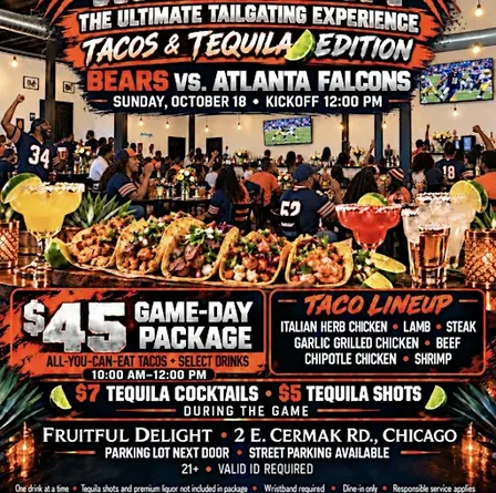 BEARS GAME TAILGATE/ $45 ALL YOU CAN DRINK (Alcohol) AND FOOD!!!