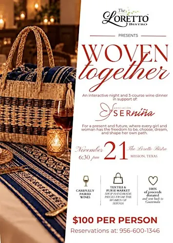 Woven together 3-course wine dinner in support of Asociación SERniña