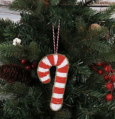 Hand embroidery with beads- Candy Cane Christmas decoration