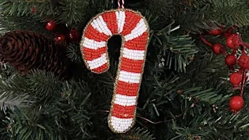 Hand embroidery with beads- Candy Cane Christmas decoration