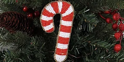 Hand embroidery with beads- Candy Cane Christmas decoration