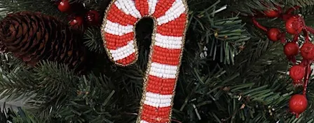 Hand embroidery with beads- Candy Cane Christmas decoration