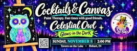 GLOW in the DARK Celestial Owl Cocktails & Canvas Fun Paint & Sip Art Event