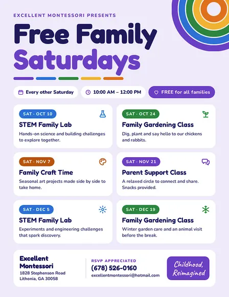 Free Family Saturdays at Excellent Montessori