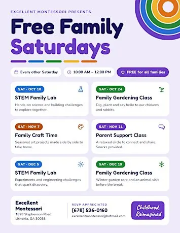Free Family Saturdays at Excellent Montessori
