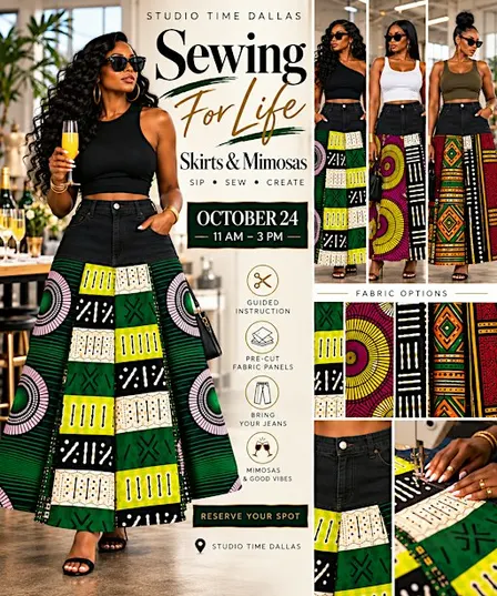 Sip & Sew: Upcycled Denim Skirt & Mimosas | Studio Time Dallas