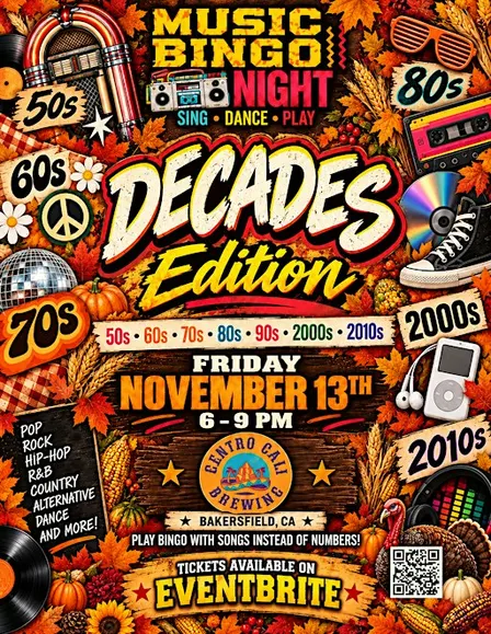 Decades Edition Music Bingo Night @ Centro Cali Brewing