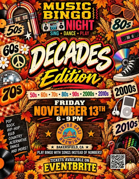 Decades Edition Music Bingo Night @ Centro Cali Brewing